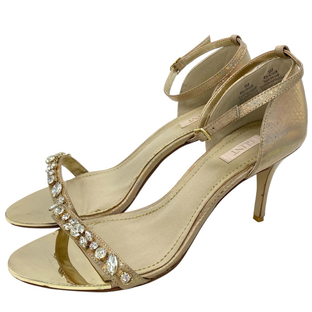 Glint Gold Iridescent Crystal Strap Leather Heels